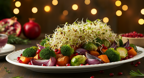 Festive Christmas Sprouted Vegetable Roast with Herb Pomegranate Glaze