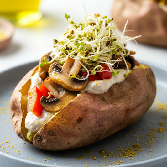 Vegan Loaded Baked Potato with Clover Sprouts – A Nutritious, Plant-Powered Comfort Meal