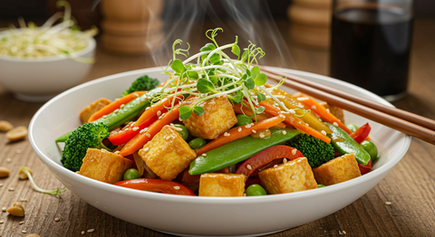 High-Glucoraphanin Broccoli Sprout Stir-Fry with Creamy Peanut Sauce