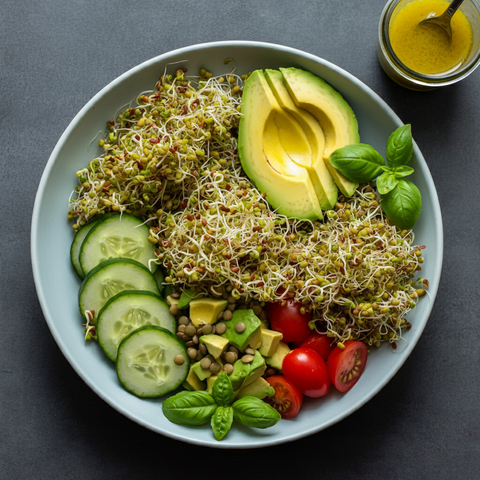 Flavorful Organic Sprout Salad with Lemon Vinaigrette